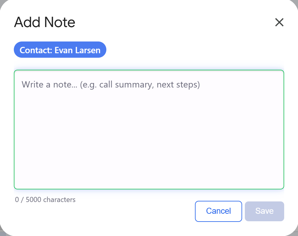 Add note modal screenshot